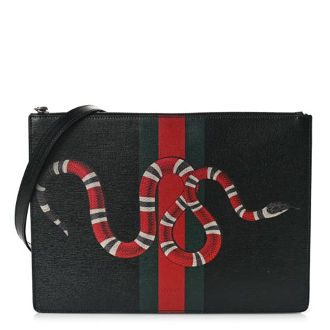 GUCCI Calfskin Kingsnake Print Messenger Black